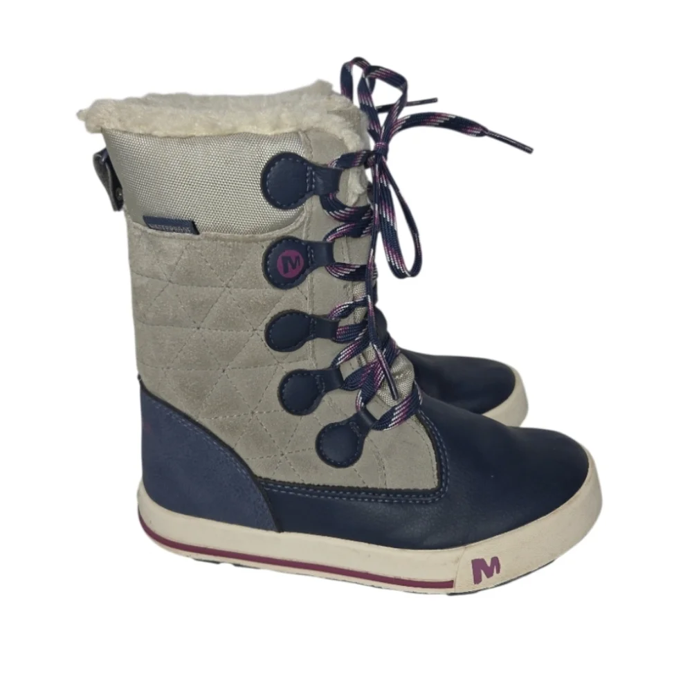 Merrell Kids Heidi Waterproof Winter Snow Boots Gray Navy Size 12